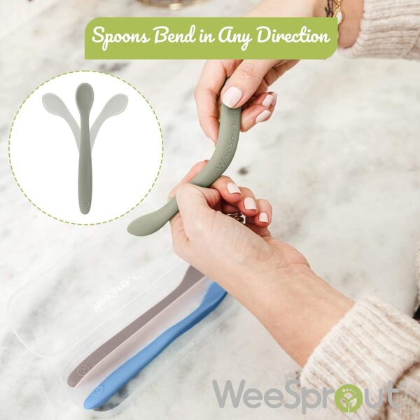 WeeSprout Silicone Baby Spoons - First Stage Infant Feeding Spoons With Soft-Tip, Bendable Baby Utensils for Parent & Self-Feeding, Ultra-Durable & Chewproof, Dishwasher Safe, Set of 3 - Image 2