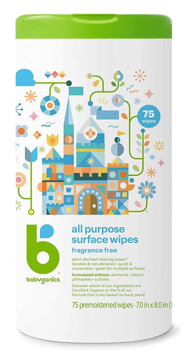 Babyganics All Purpose Surface Wipes, Fragrance Free, 75 Count (Pack of 2), Plant Based and Non-Abrasive, No Ammonia, No Bleach - Image 3