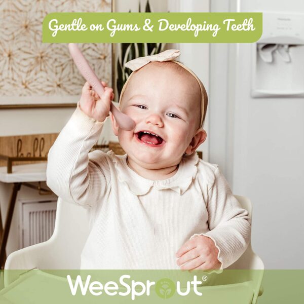 WeeSprout Silicone Baby Spoons - First Stage Infant Feeding Spoons With Soft-Tip, Bendable Baby Utensils for Parent & Self-Feeding, Ultra-Durable & Chewproof, Dishwasher Safe, Set of 3 - Image 3